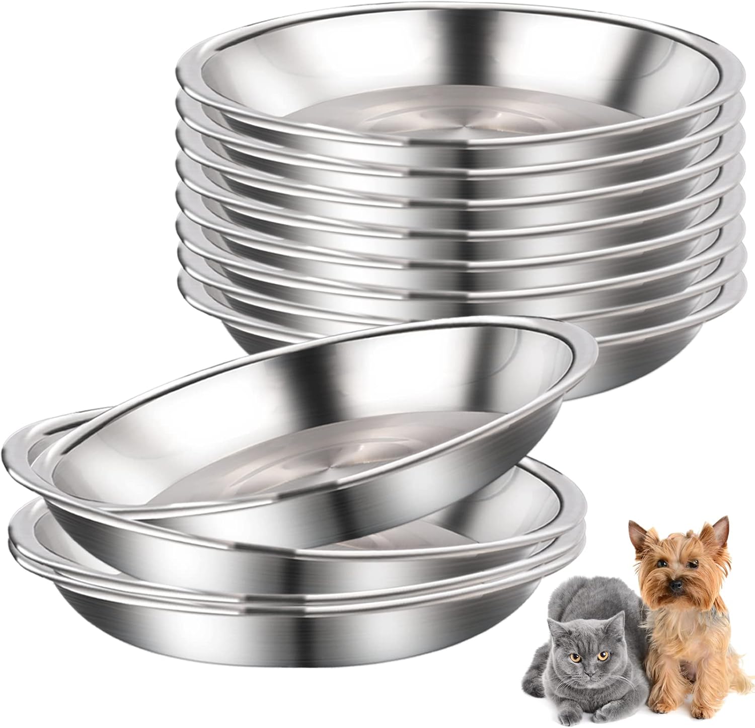 12 Pcs Stainless Steel Cat Bowls Shallow Food Metal and Water Dish