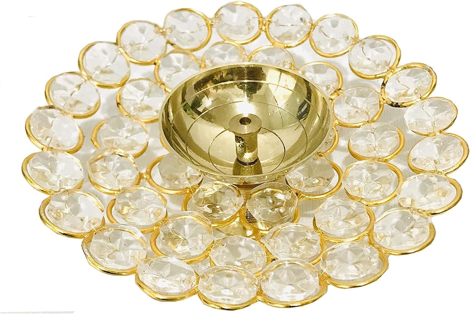 Brass Diya for Pooja Crystal Stone Akhand Jyot Diya Deepak Puja Dia Navaratri
