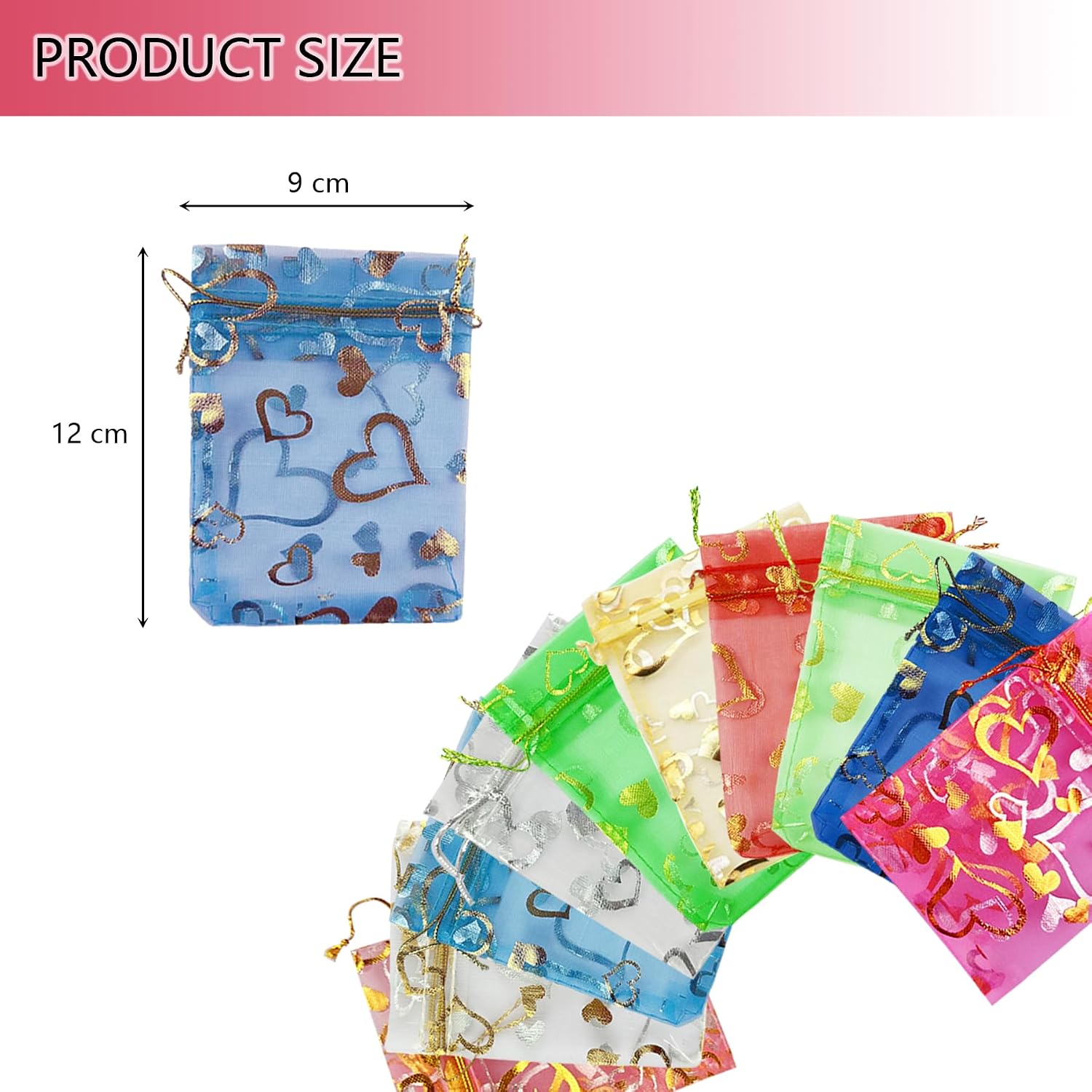 100 Pcs Organza Bags, 9x12cm Random Patterns Colors Sheer Drawstring Gift Bags - Image 4