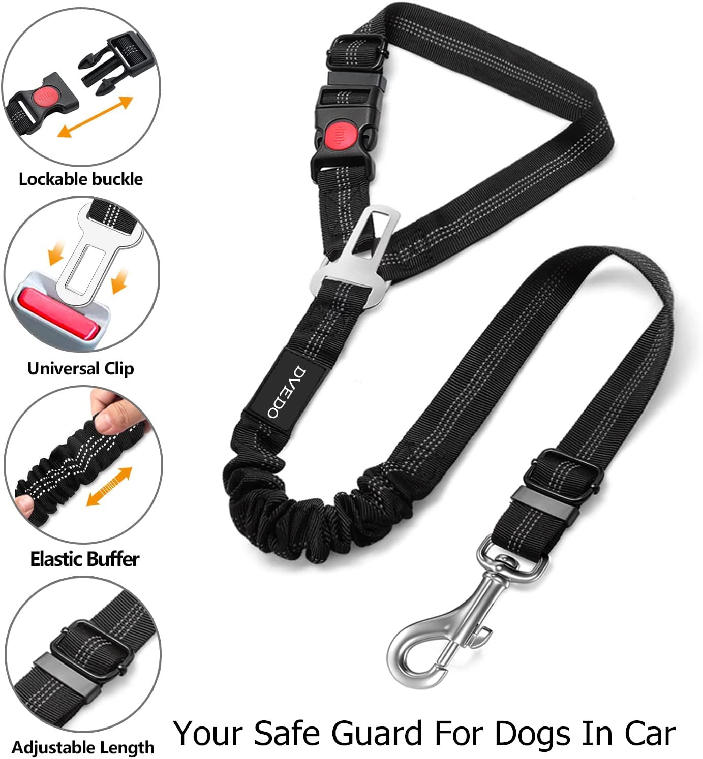 2 in 1 Dog Seatbelts for Cars, 2 Pack Pet Safe Guard Car Seat Belt Headrest - Image 5