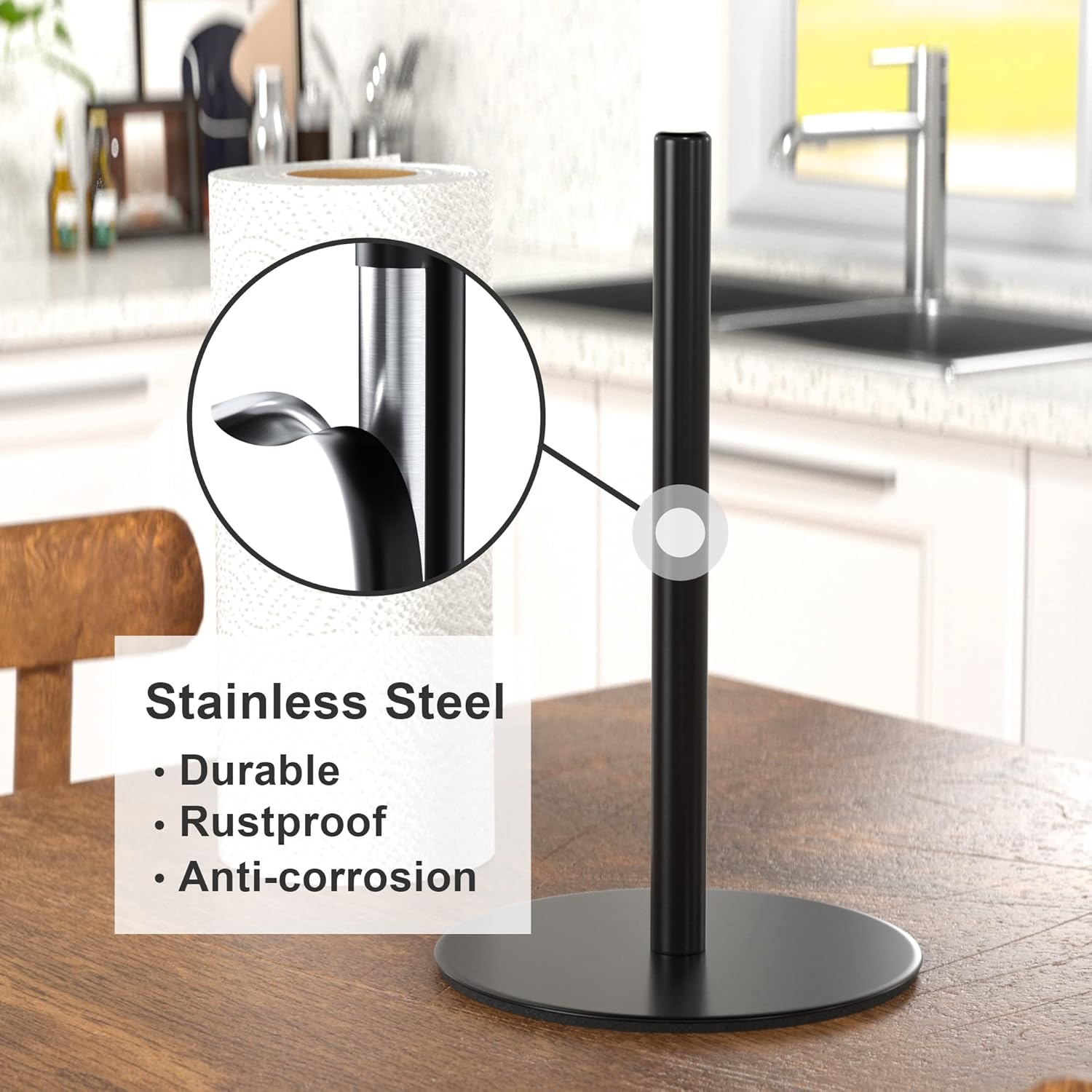 Black Paper Towel Holder Countertop, Free-Standing Kitchen Roll Holder - Image 3