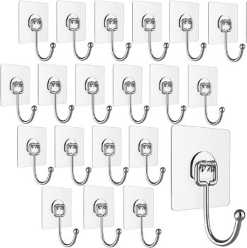 20 Pack Adhesive Utility Hooks, Wall Hooks for Hanging 44lb(Max), Heavy Duty