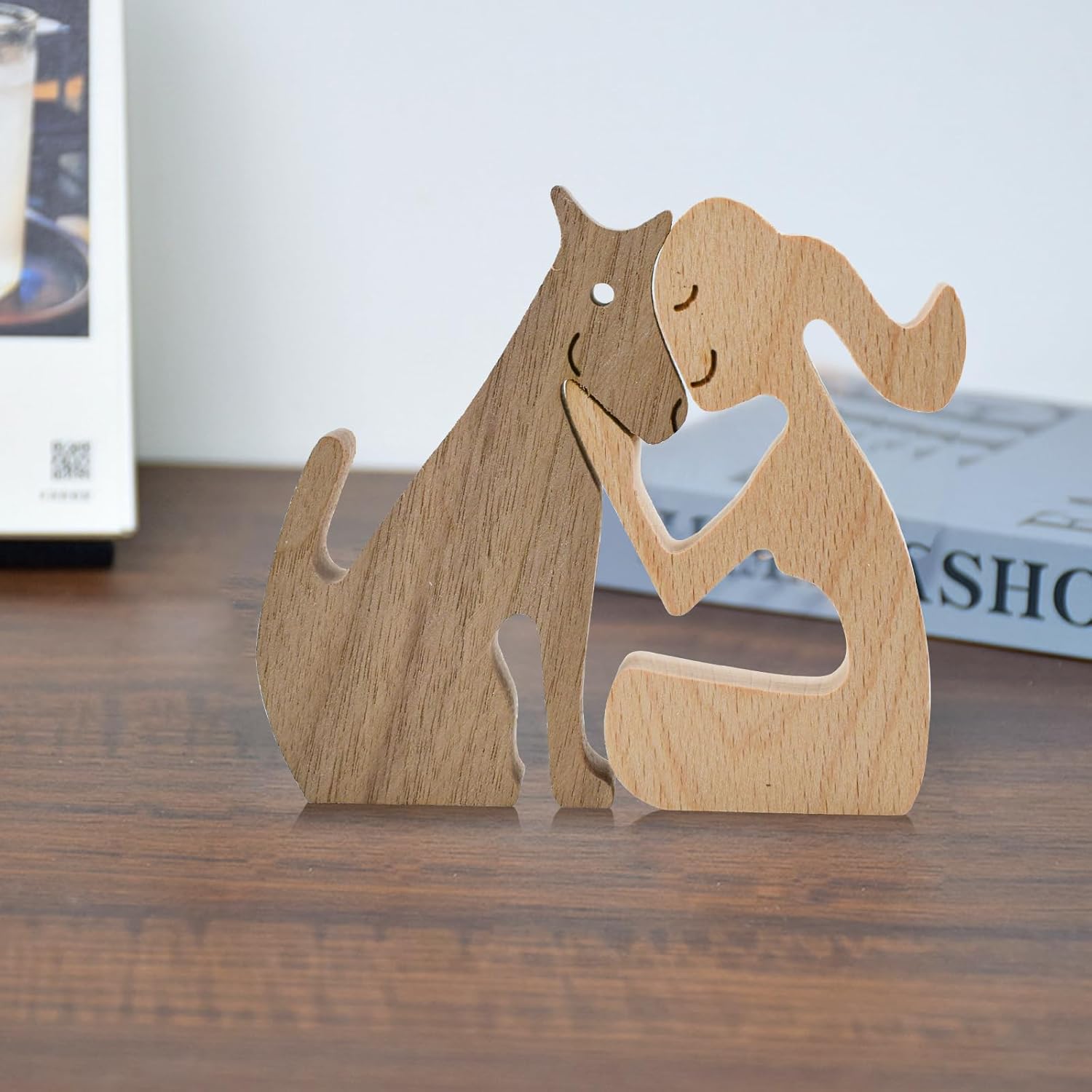 Wooden Dog Figurines Dog Statue Wooden Sculptures Handmade Accents Crafts Wooden - Image 7