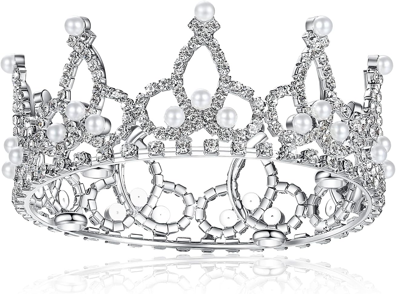 Silver Plated Royal Rhinestone Pearl Full Round Dog/Cat Crown - Image 5