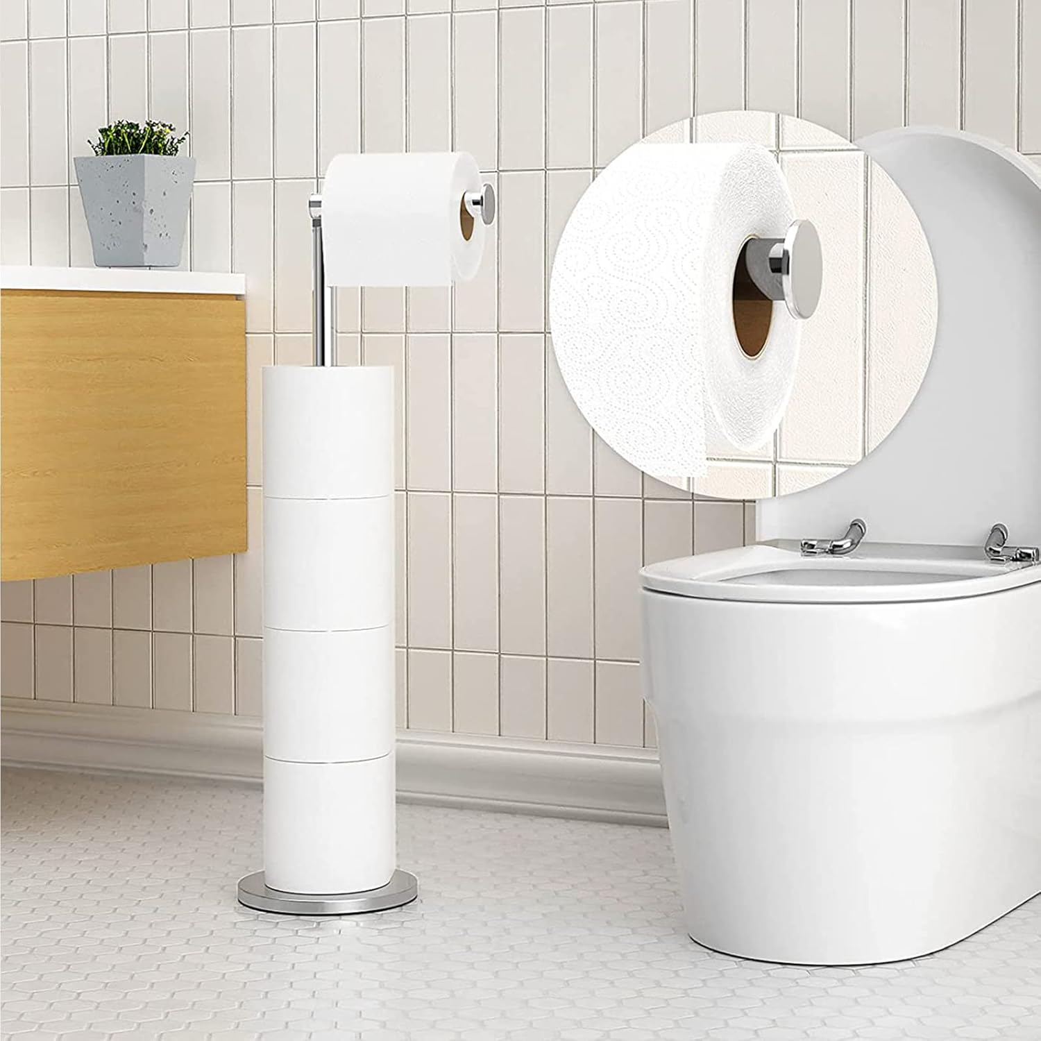 Folding Toilet Paper Holder Stand, Freestanding Toilet Roll Holder, Stainless - Image 3