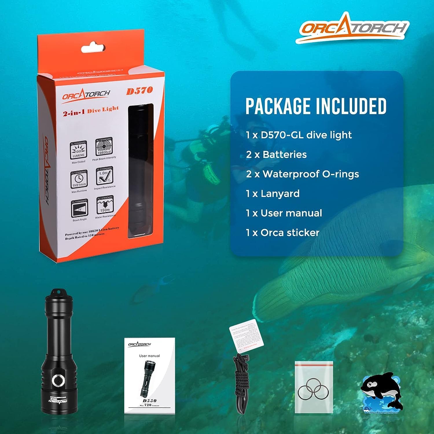 2-in-1 Scuba Diving Safety Light with 1000 Lumens White Beam, 1000 Meters - Image 7