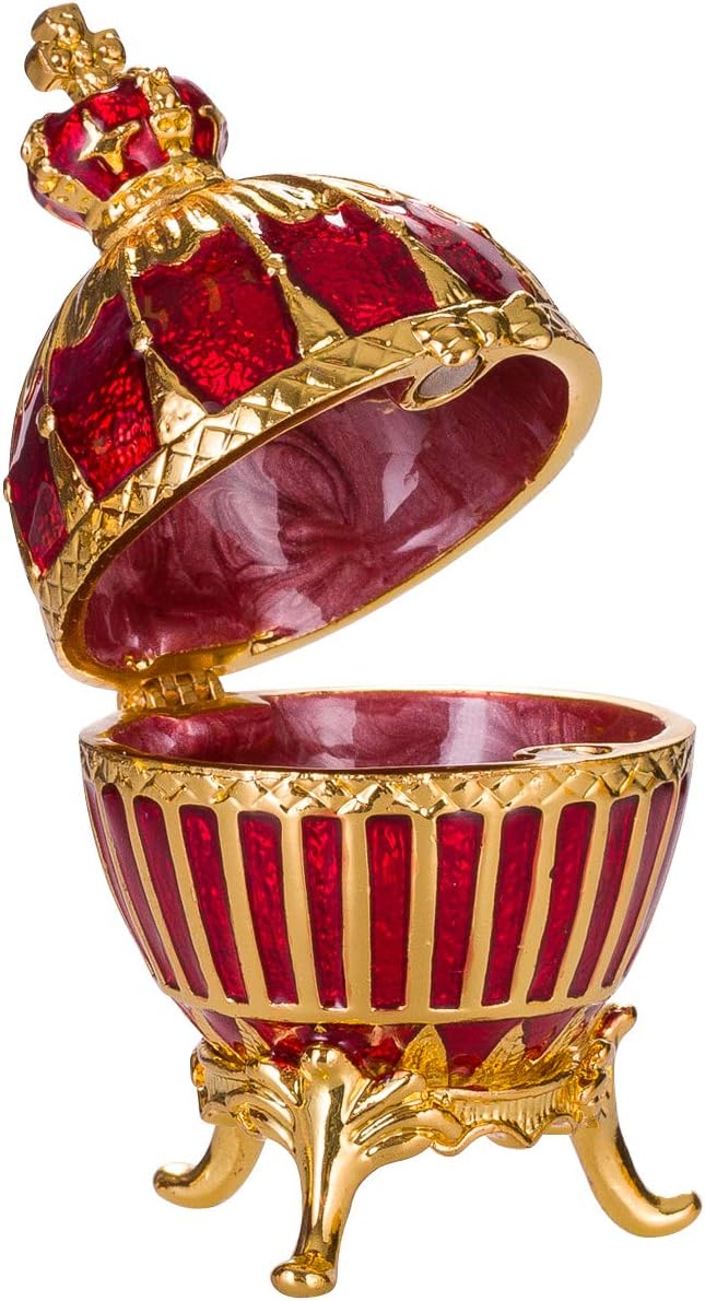 Faberge style Ribbed Egg Trinket Jewel Box with Emperor's Crown 6,5 cm red - Image 3
