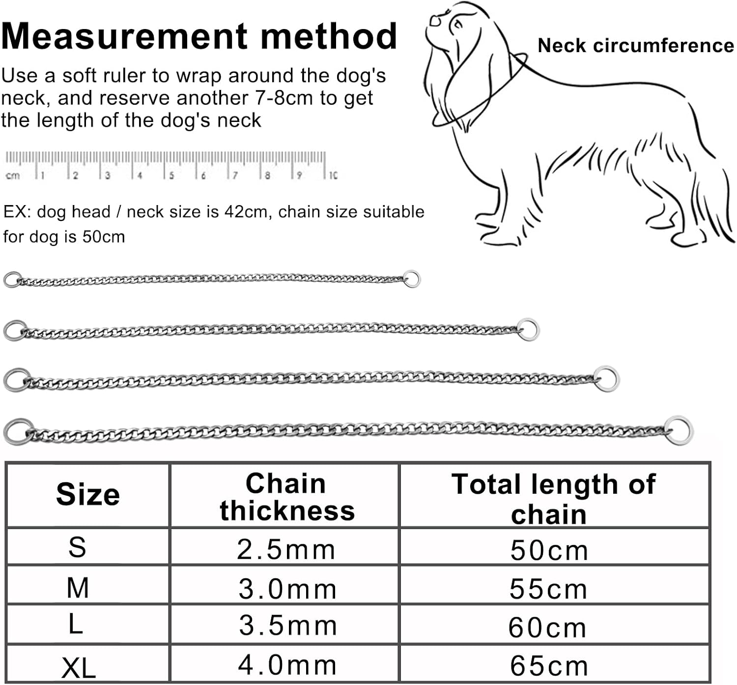 Chain Dog Training Choke Collar, Adjustable Stainless Steel Chain Slip Collar - Image 5