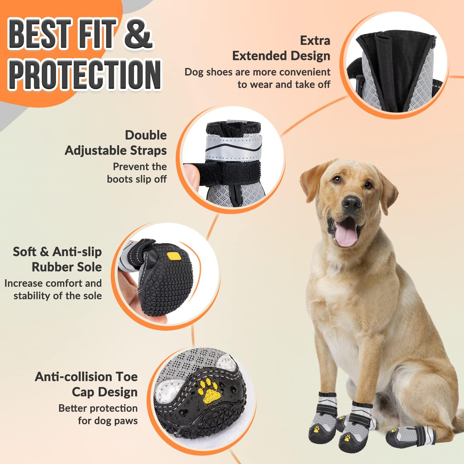 Dog Boots, 2 PCS Outdoor Non-Slip Breathable Waterproof Rubber Soles Paw - Image 4