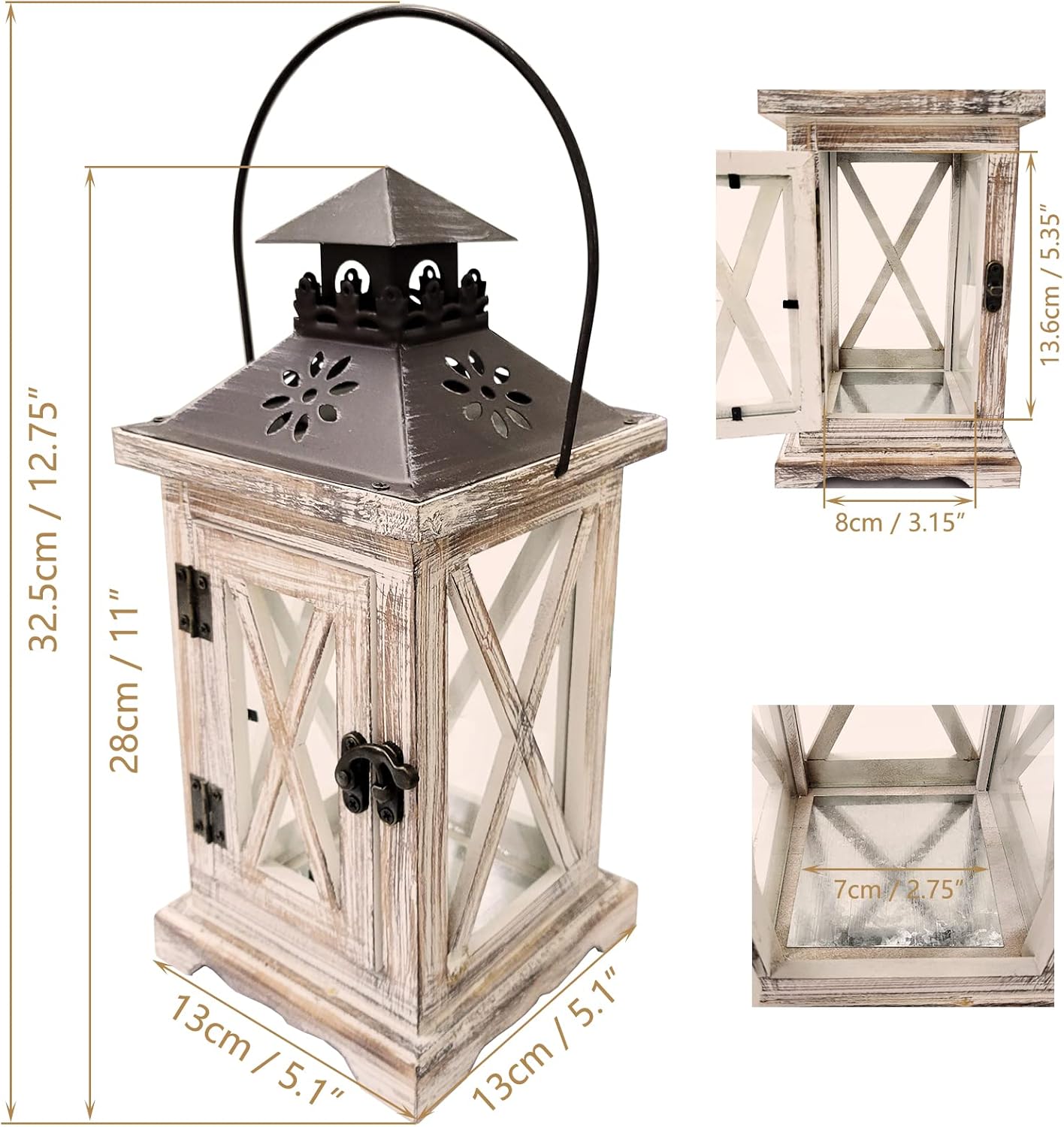 Vintage Wooden Decorative Lantern Candle Holder Rustic Farmhouse Wedding - Image 5