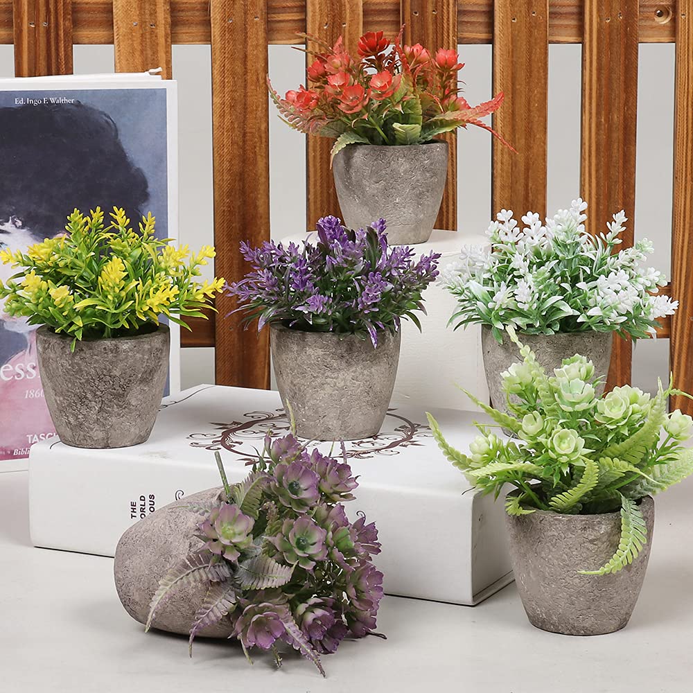 Mini Artificial Plants Potted 6 Pcs, Fake Potted Green Flower - Image 7