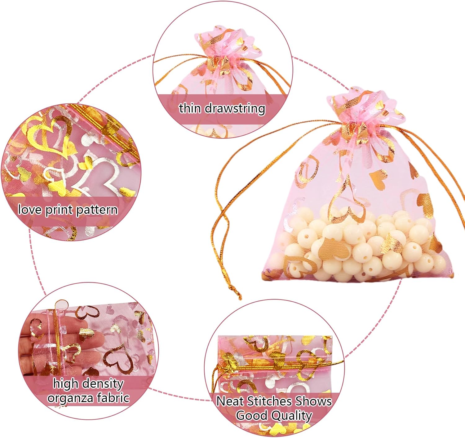 100 Pcs Organza Bags, 9x12cm Random Patterns Colors Sheer Drawstring Gift Bags - Image 3