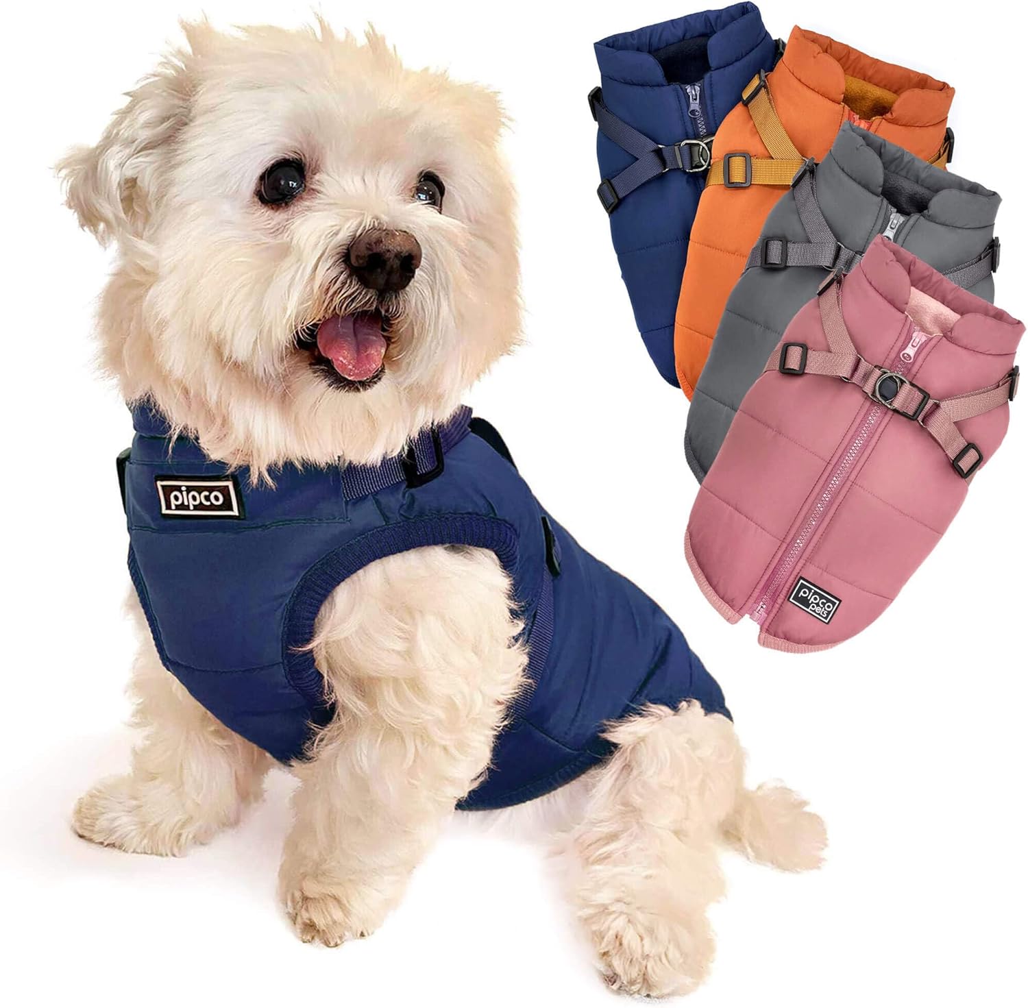 Dog Puffer Jacket with in-Built Harness | Water Resistant, Windproof Winter