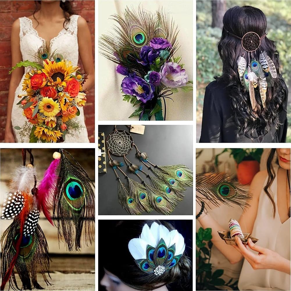 100pcs Natural Peacock Feathers with Eye Peacock Tail Feathers (25-30cm) - Image 6