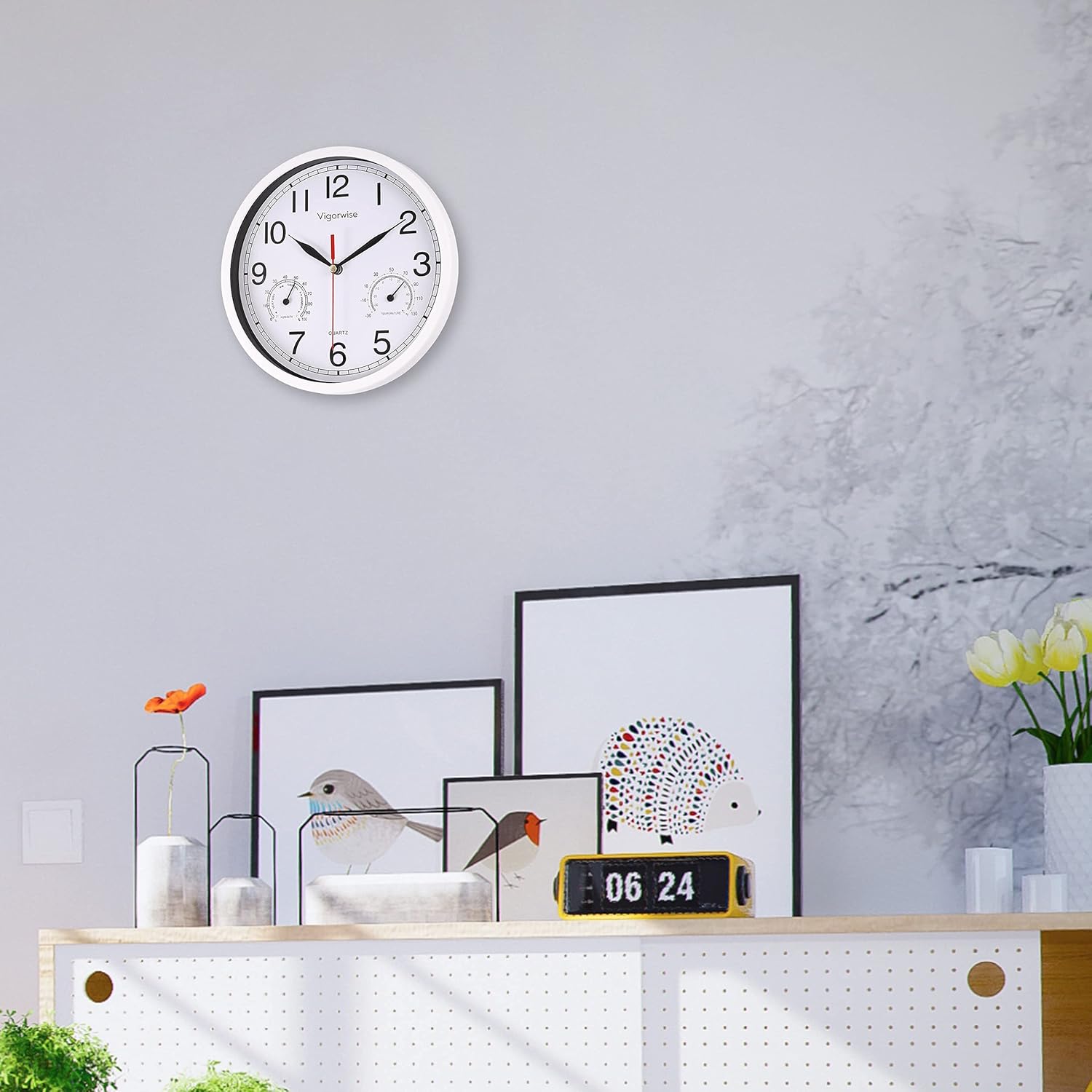 8 Inch White Wall Clock, Sweep Silent Movement Accurate Clocks with Temperature - Image 5