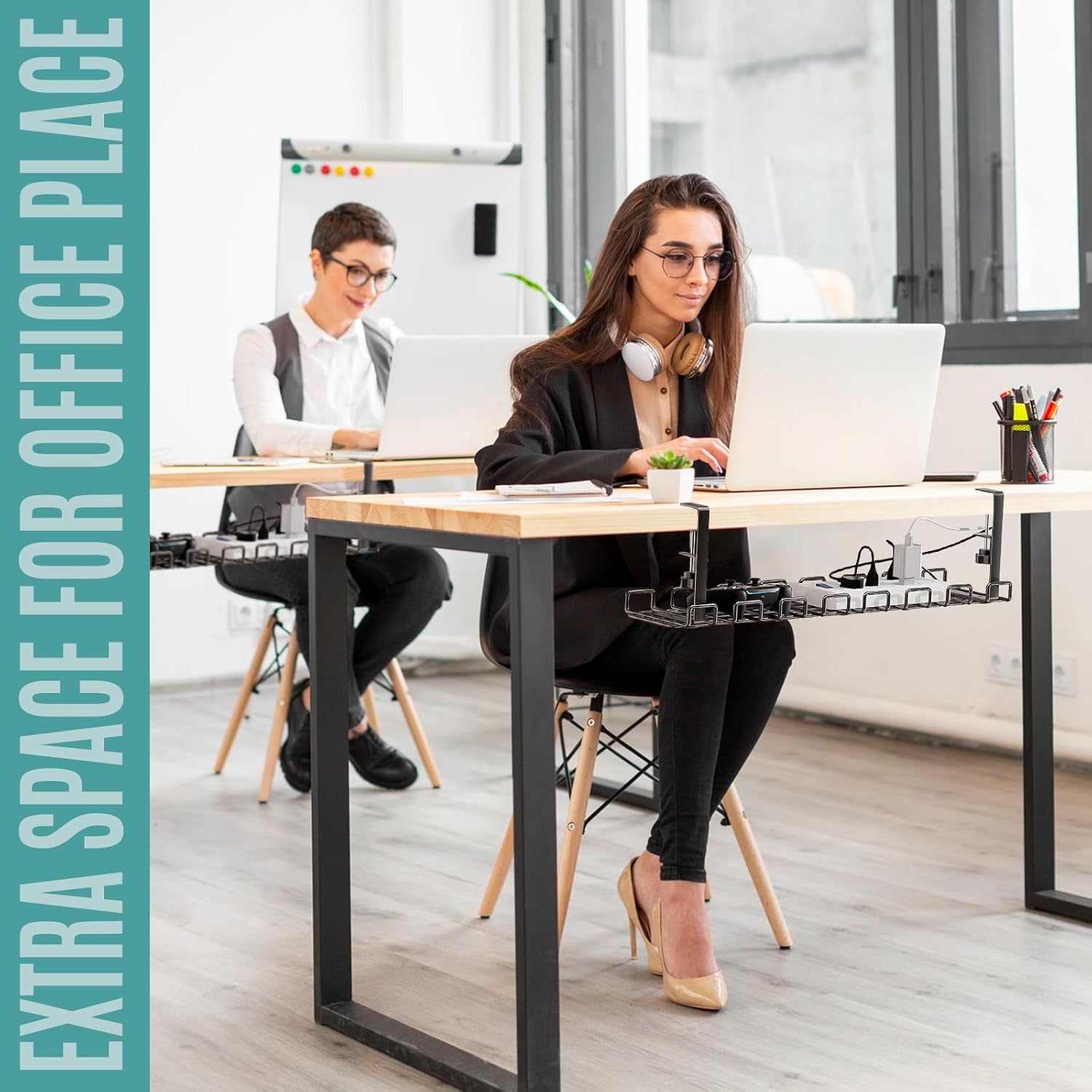 Under Desk Cable Management Tray | No Drill Under Desk Cord Holder - Image 9