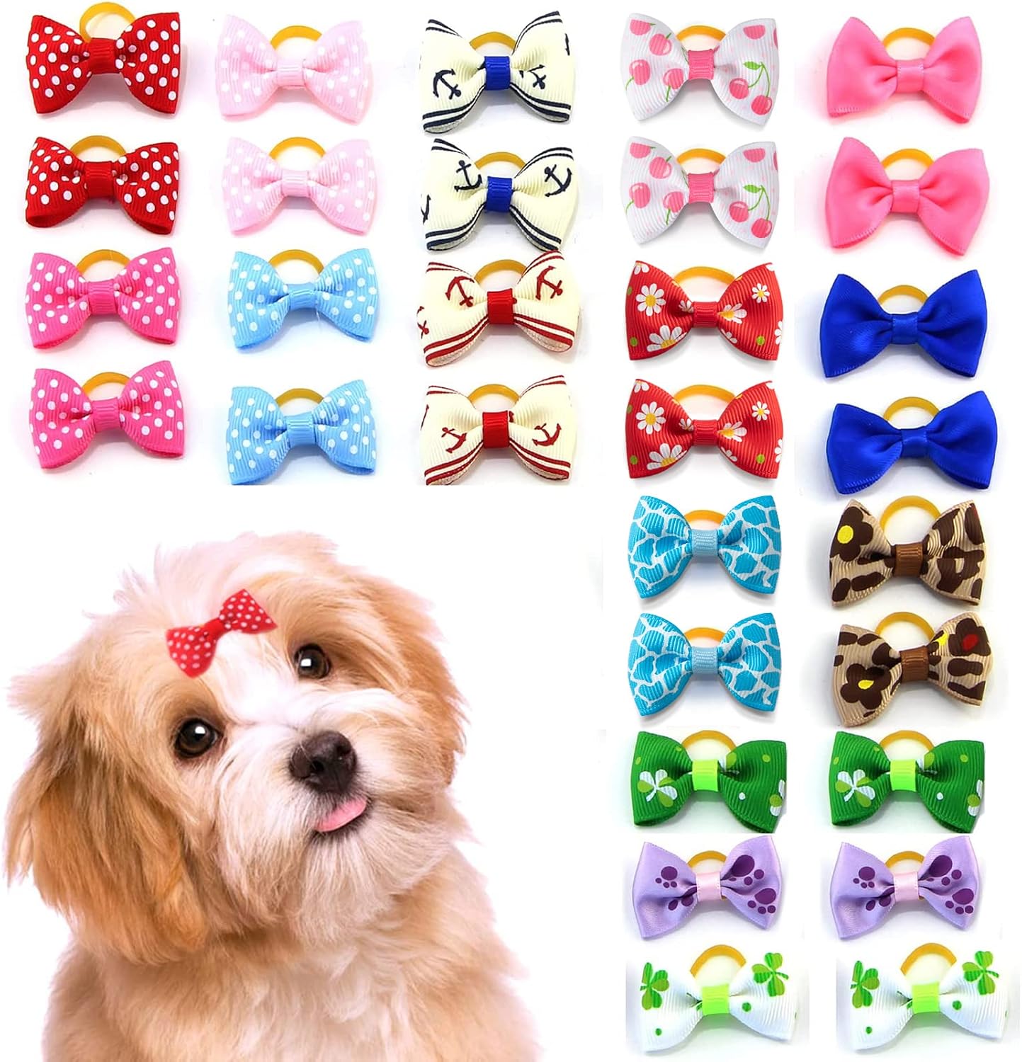40 Pcs Dog Bows, Cute Puppy Hair Bows with Rubber Bands, Multi-Colored Handmade