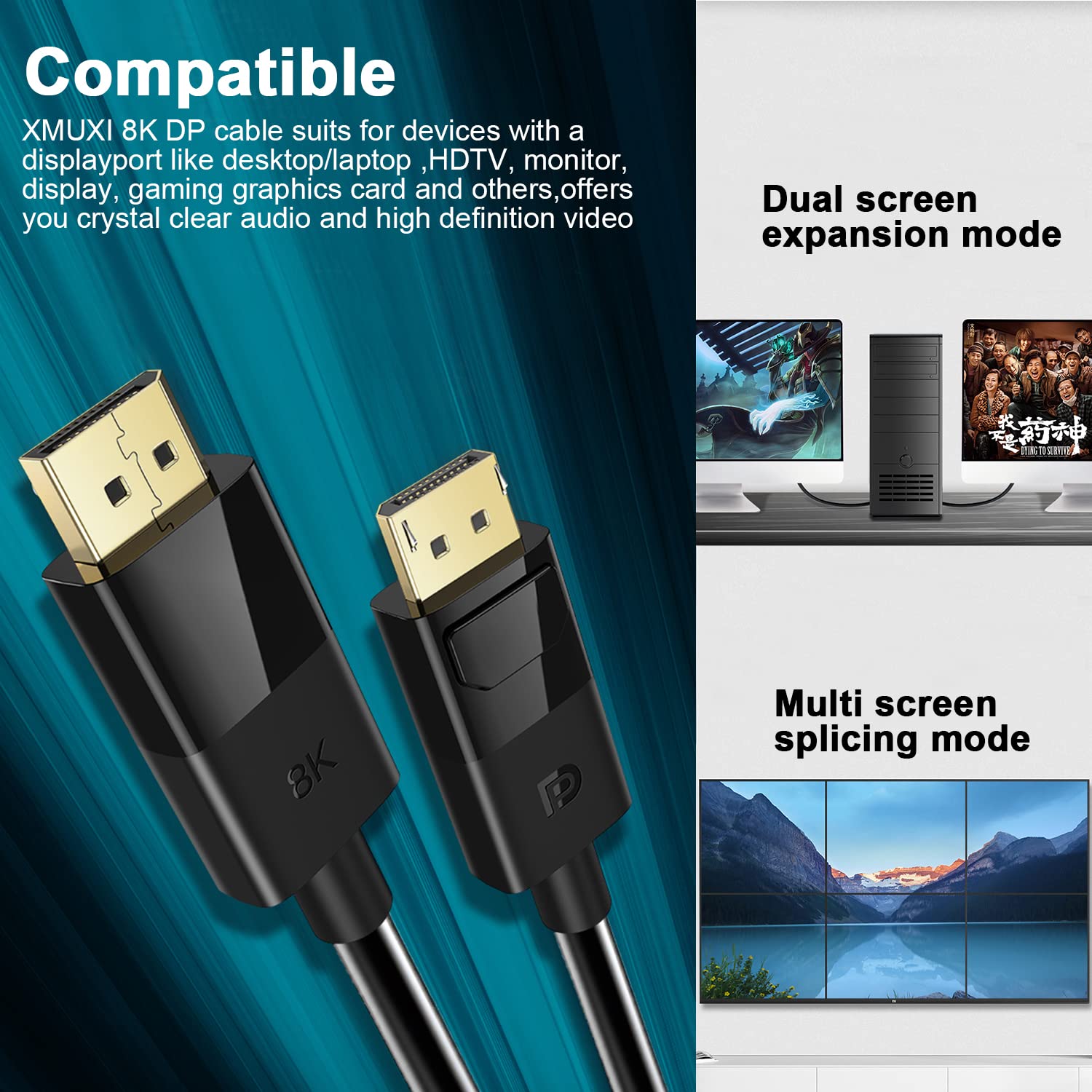 8K Display Port Cable 1.4 (8K@60Hz,4K@144Hz,2K@165Hz,32.4Gbps) DP to DP Cable - Image 6