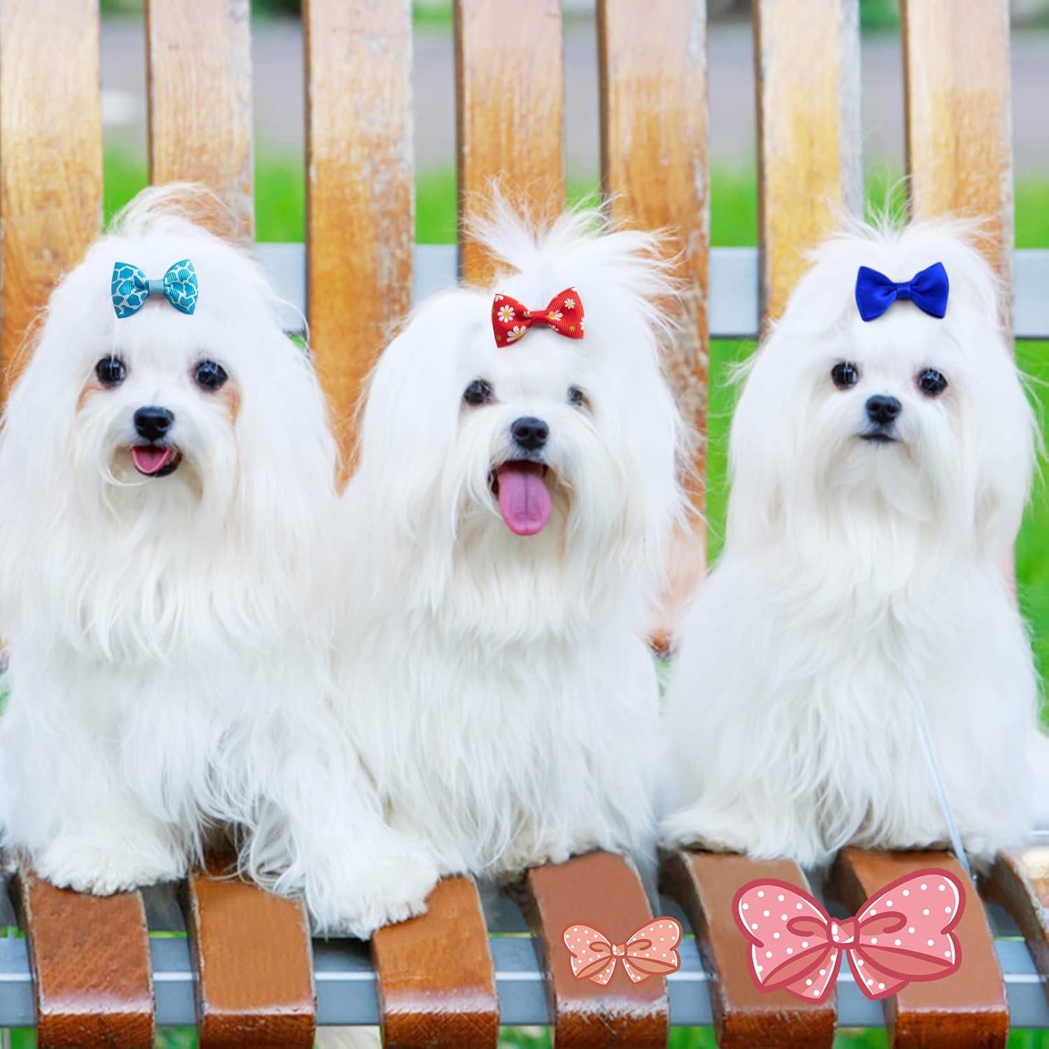 40 Pcs Dog Bows, Cute Puppy Hair Bows with Rubber Bands, Multi-Colored Handmade - Image 6