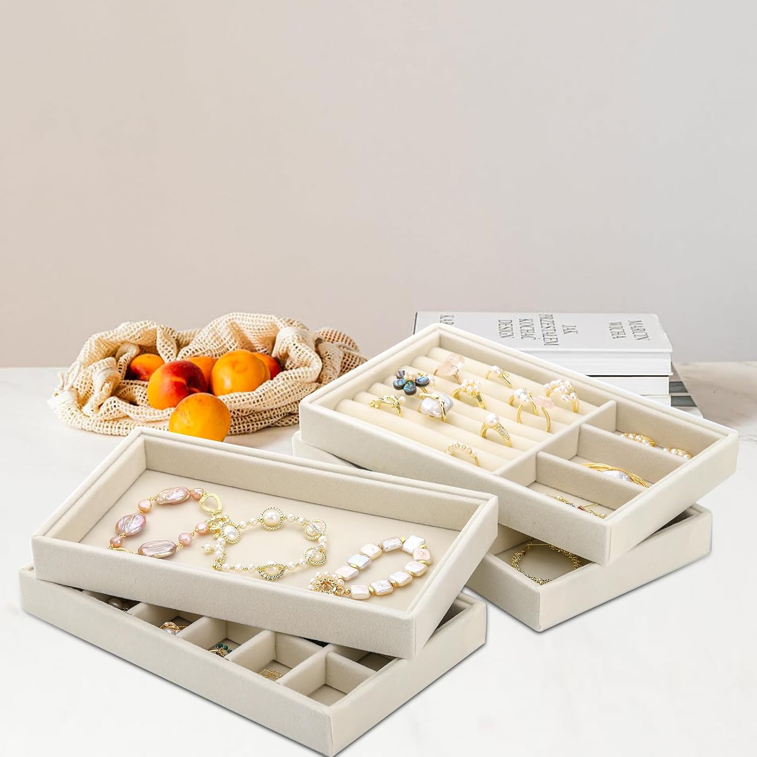 Set of 8 Velvet Jewelry Tray, Drawer Insert Divided Storage Holder Stackable - Image 5
