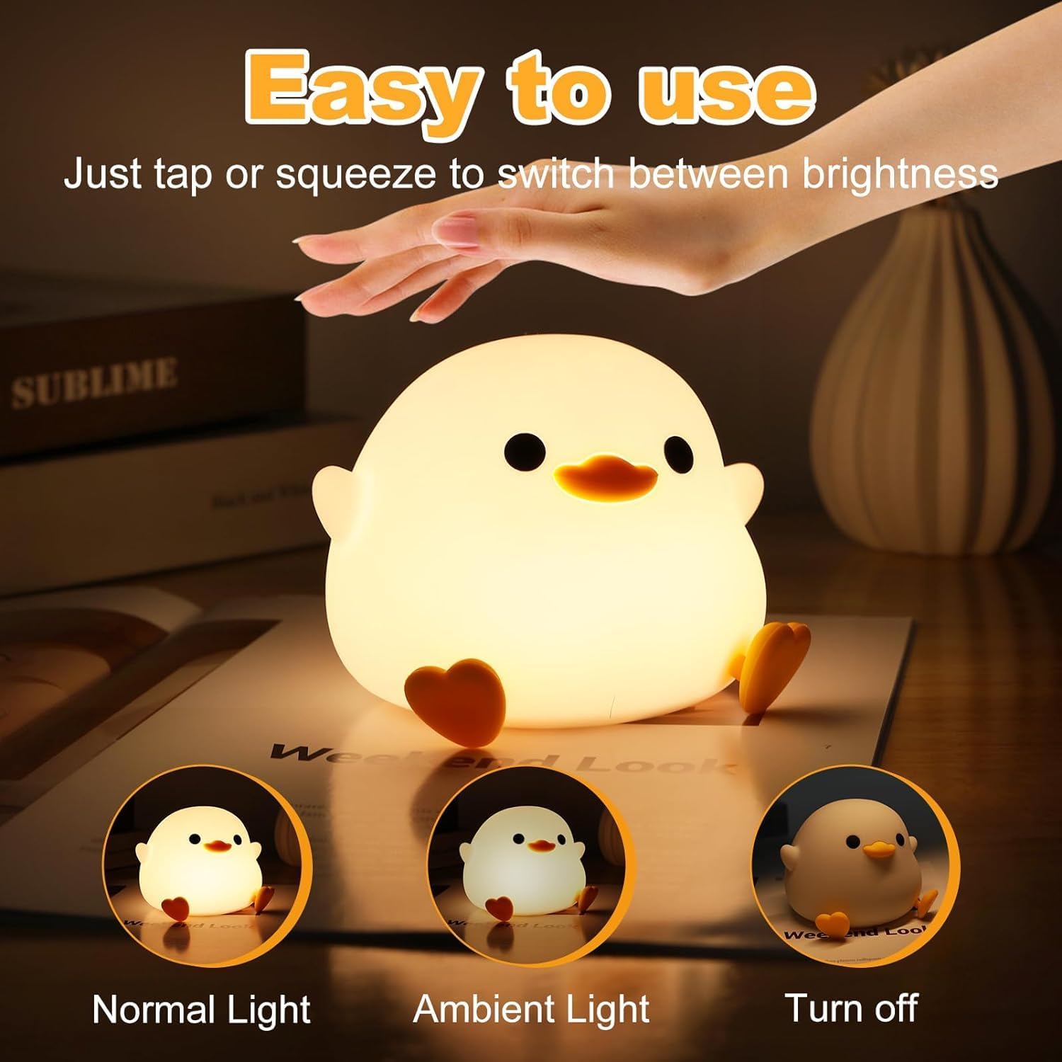 Cute Duck Night Light for Kids Animal Silicone Nursery Rechargeable Table Lamp - Image 3