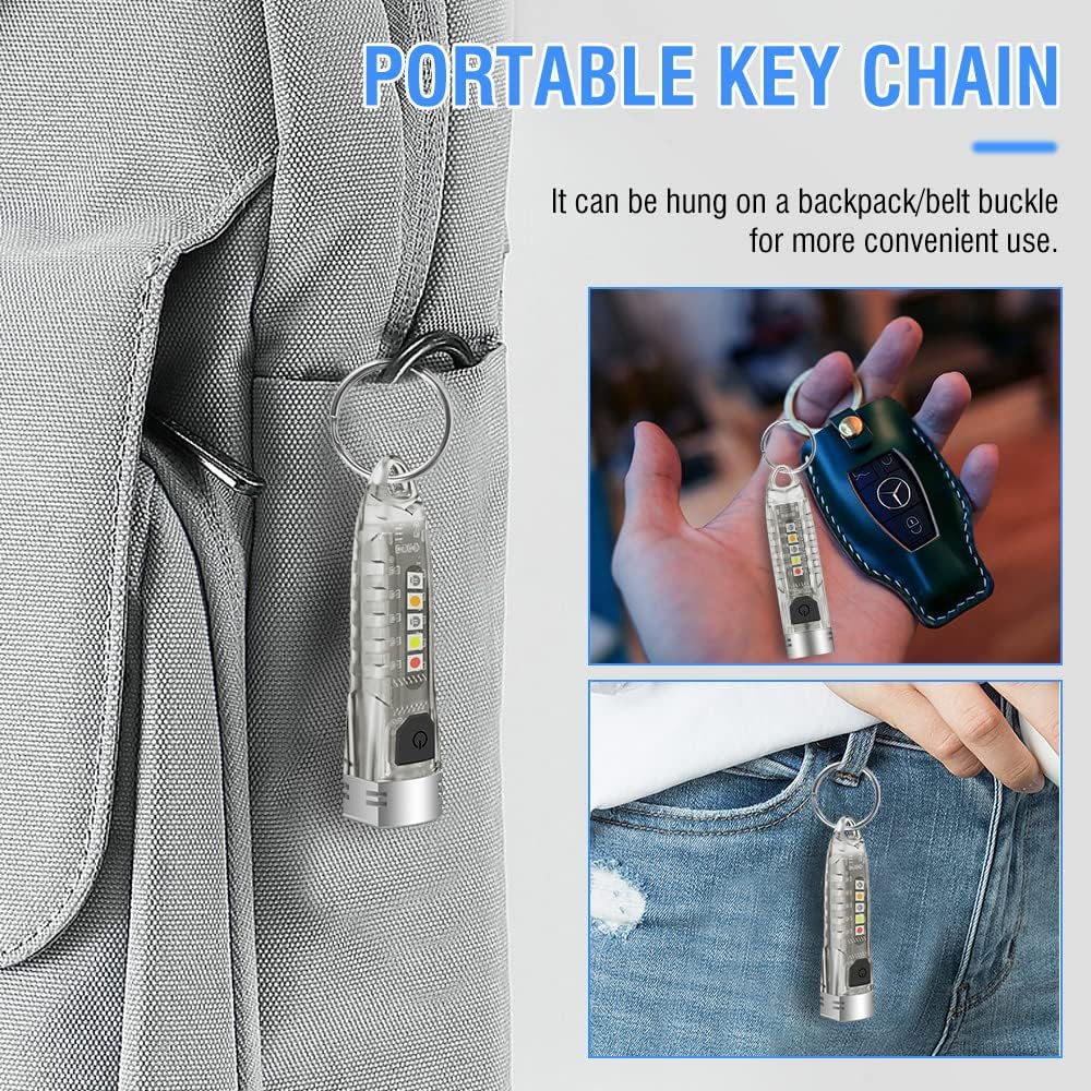 Small Keychain Flashlight with Red UV Blue Light - 400LM Rechargeable Mini - Image 6