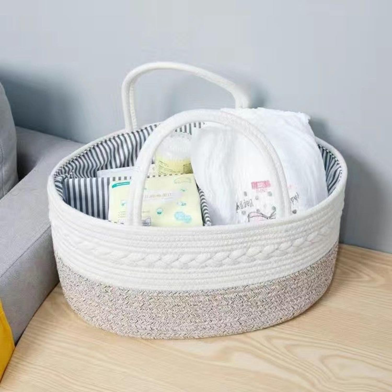 Baby Nappy Caddy, Nappy Organiser, Nursery Bohemian cotton rope storage basket - Image 8