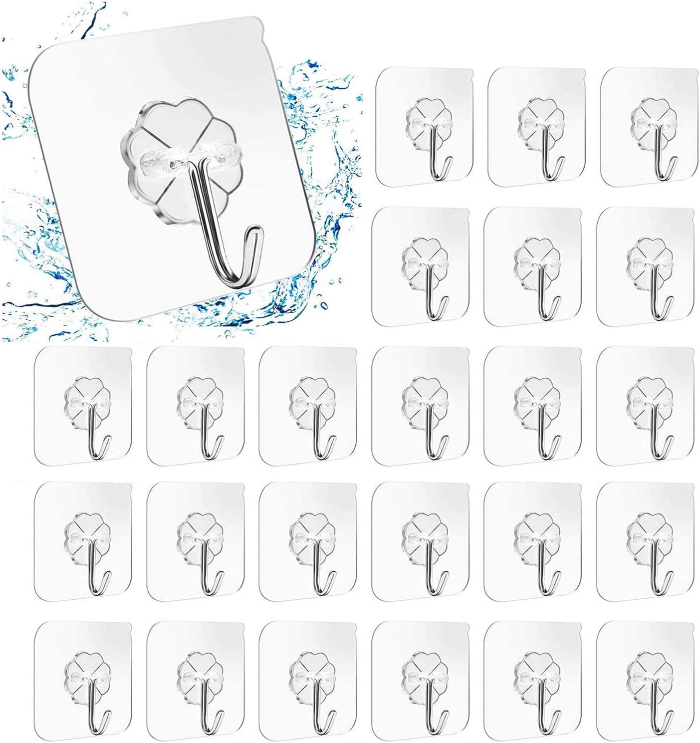 Adhesive Hooks Kitchen Wall Hooks- 24 Packs Heavy Duty 13.2lb(Max) Nail Free