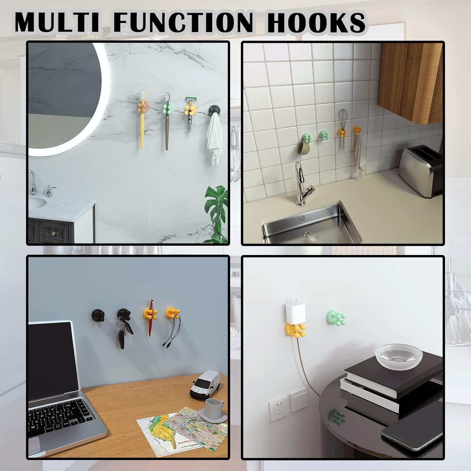 Silicone Toothbrush Holder, 6 Pcs Multi-Function Wall Hooks Waterproof - Image 5