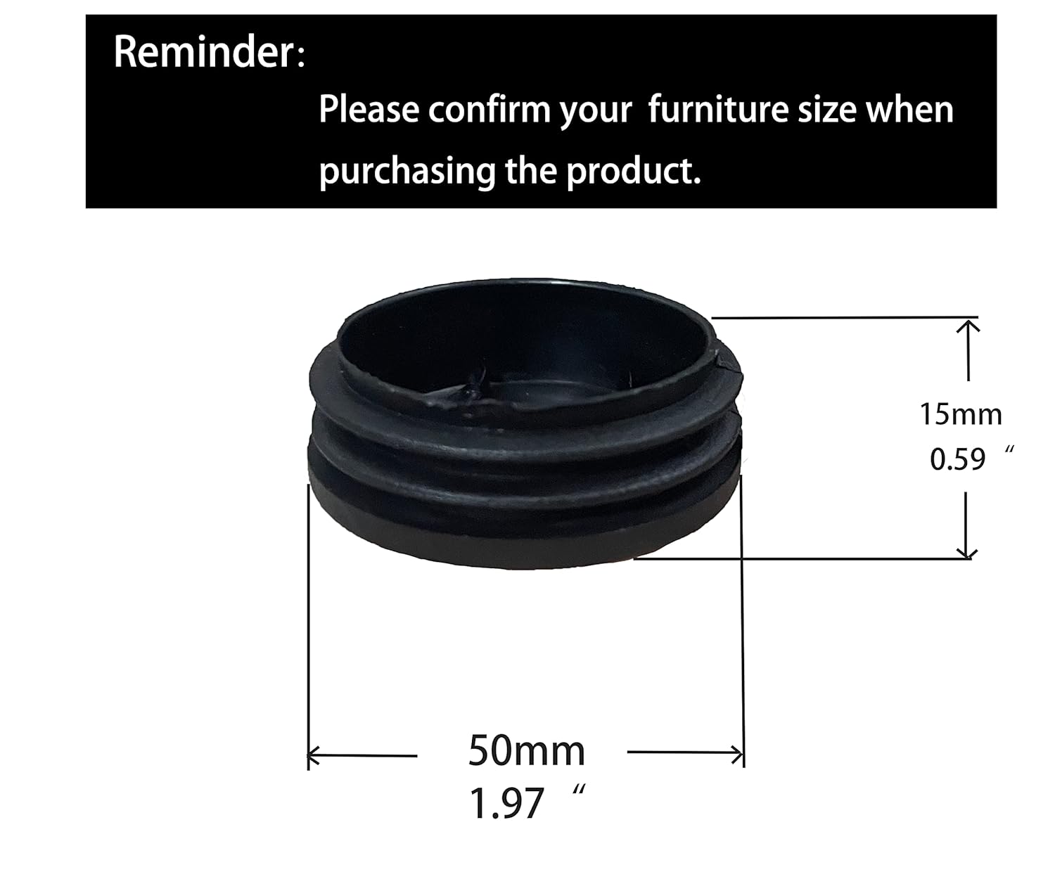 4 PCS 2 inch (50mm) Black Round Plastic Plugs, Tube Ribbed Inserts End Cover - Image 2