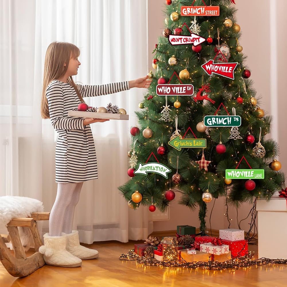 Christmas Tree Decorations, 16Pcs Grinch Christmas Ornament Paper Cards Hanging - Image 7