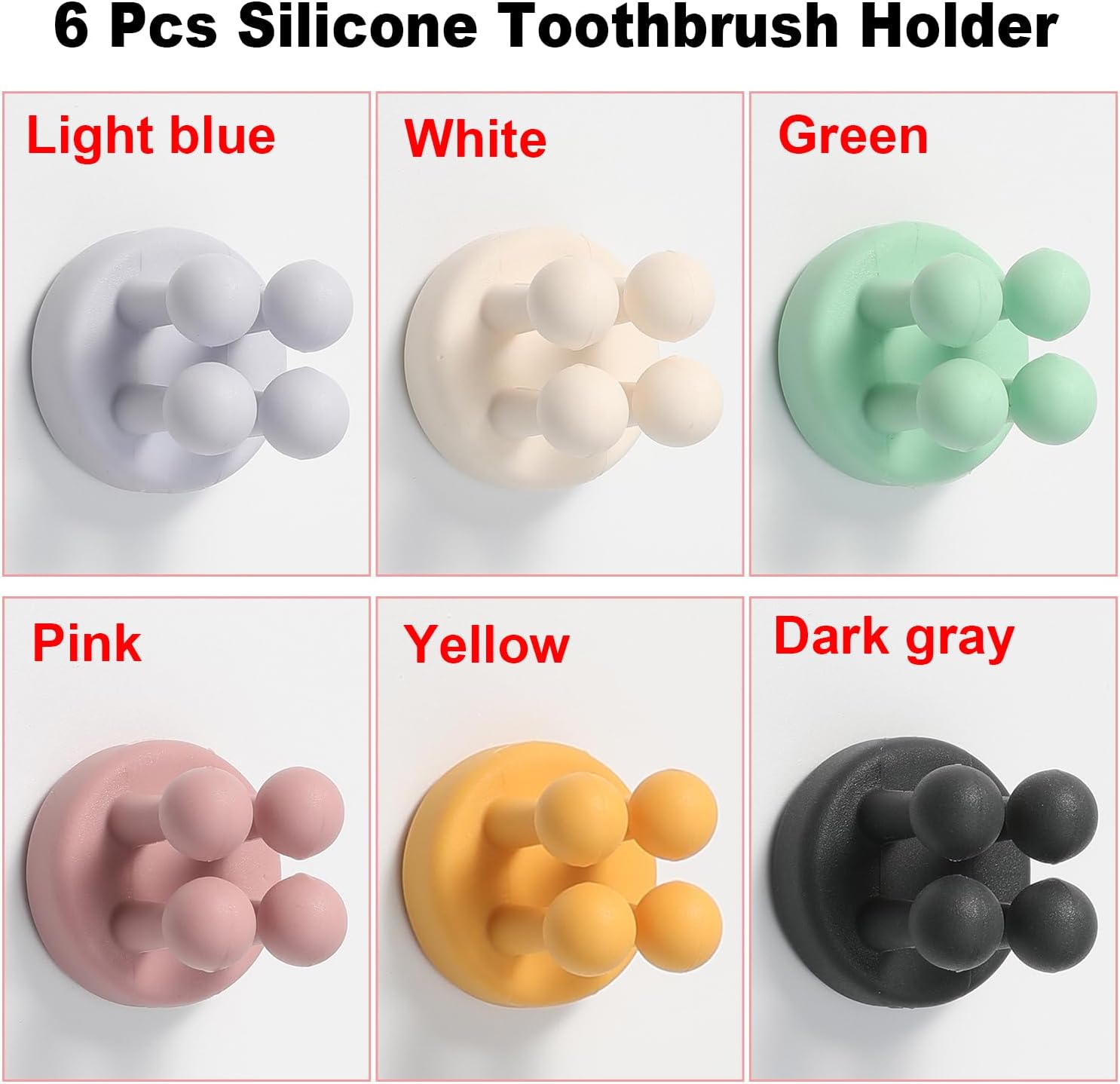 Silicone Toothbrush Holder, 6 Pcs Multi-Function Wall Hooks Waterproof - Image 3