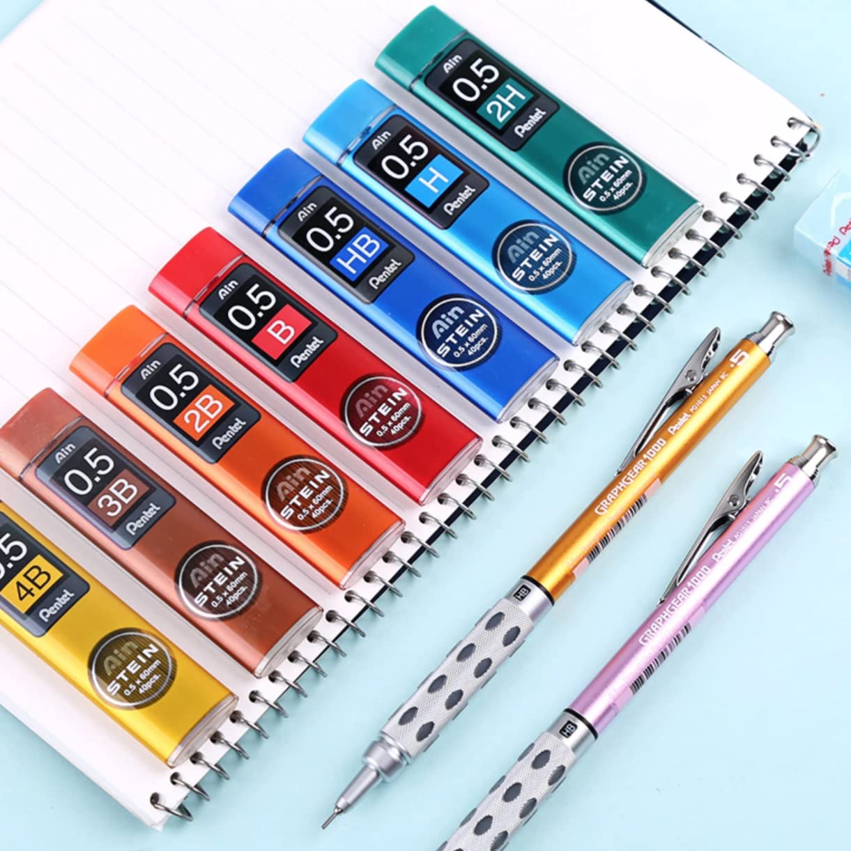 Pentel Ain Stein Lead Refills 0.5mm Assorted Grades HB H B 2B, 4 Tubes of 40 - Image 3