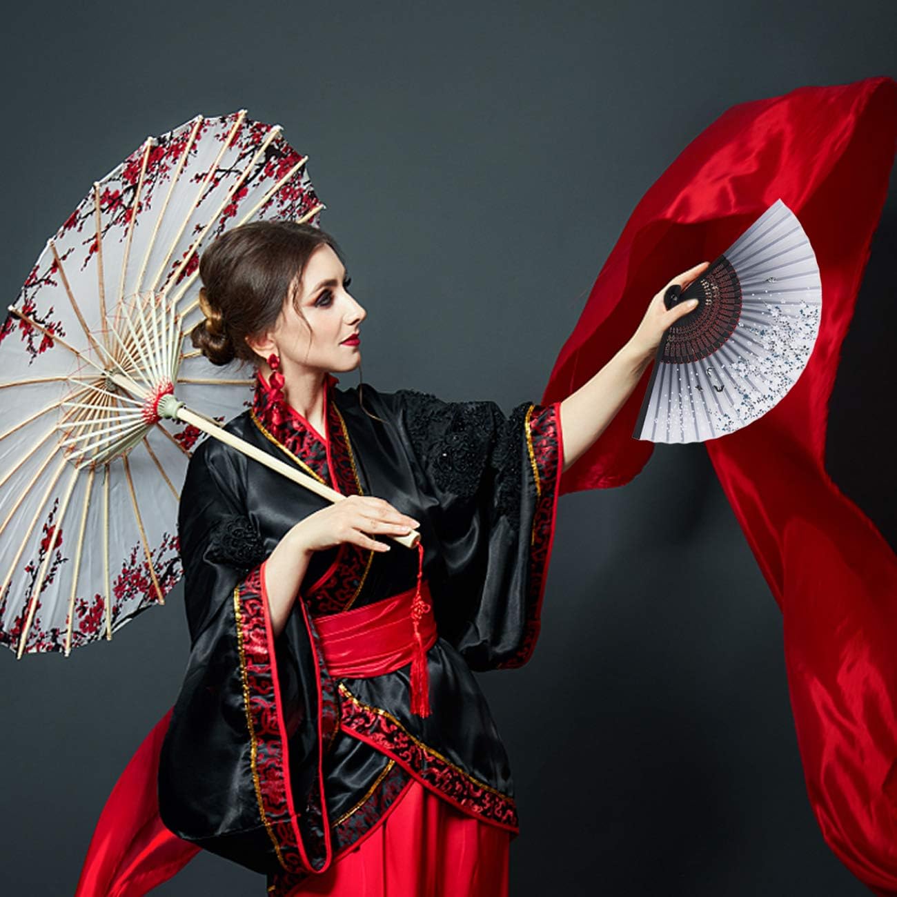 4 PCS Folding Fan Handheld Silk Fan with Bamboo Frames for Dancing Cosplay - Image 6
