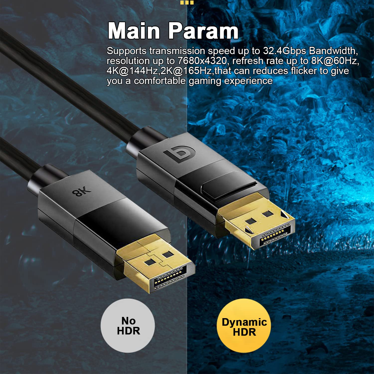 8K Display Port Cable 1.4 (8K@60Hz,4K@144Hz,2K@165Hz,32.4Gbps) DP to DP Cable - Image 3