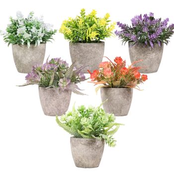 Mini Artificial Plants Potted 6 Pcs, Fake Potted Green Flower