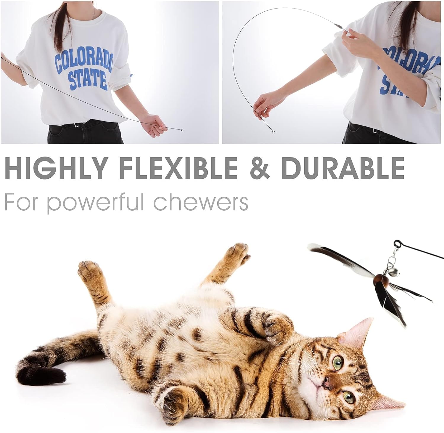 Cat Wand Toys, Interactive Cat Toys with 3 Feather Refills, Cat Feather - Image 3