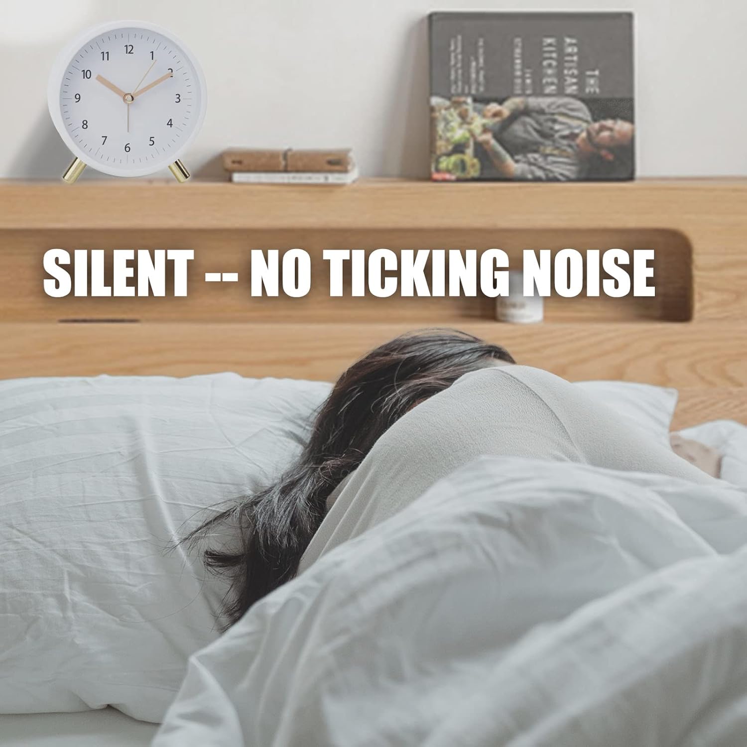 Alarm Clock 4.5" Bedside Analog Alarm Clock for Bedroom Battery Operated Round - Image 3
