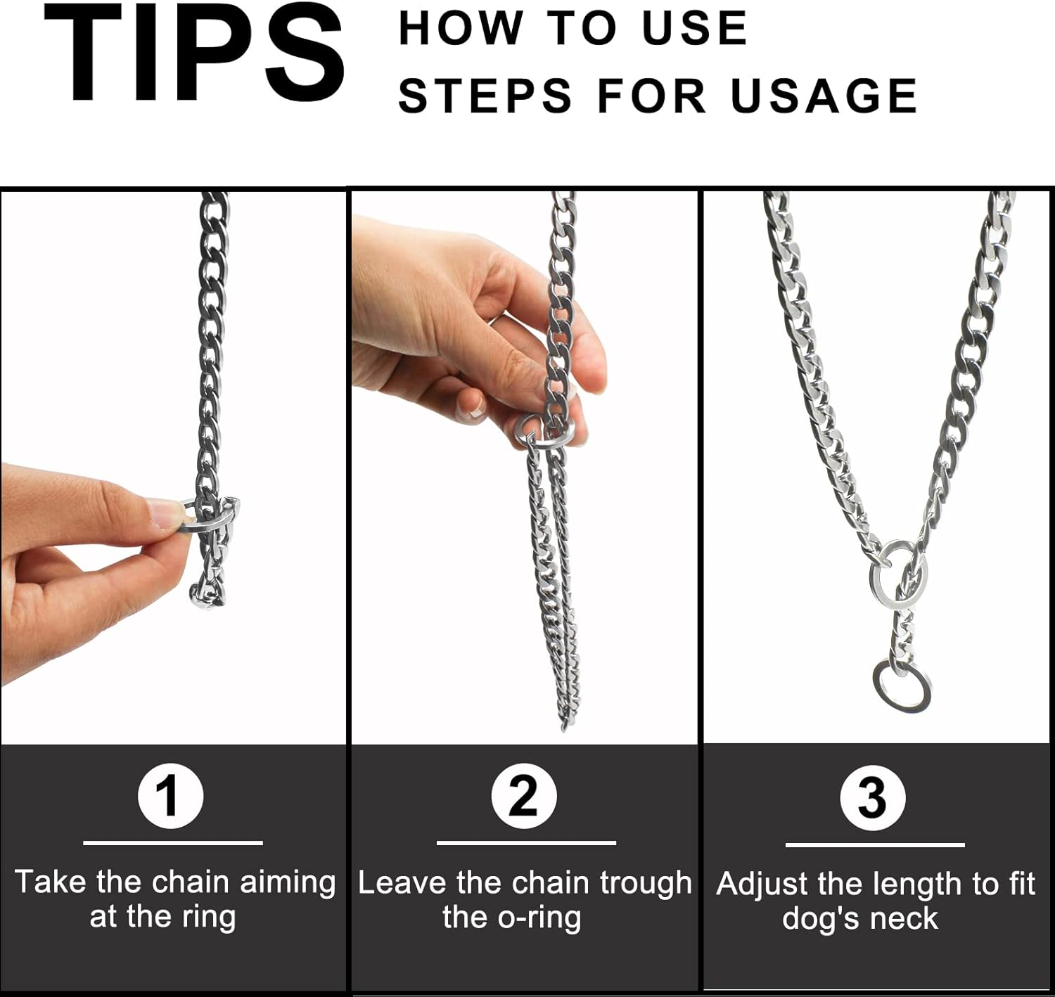 Chain Dog Training Choke Collar, Adjustable Stainless Steel Chain Slip Collar - Image 6