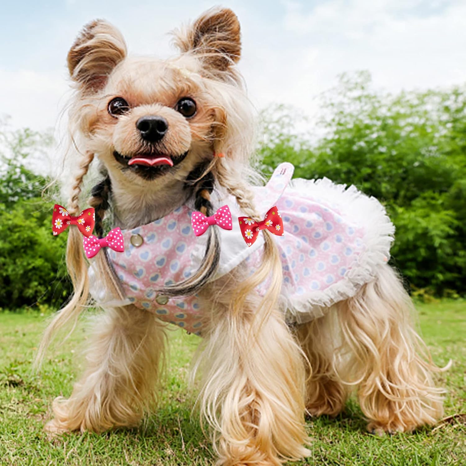 40 Pcs Dog Bows, Cute Puppy Hair Bows with Rubber Bands, Multi-Colored Handmade - Image 2
