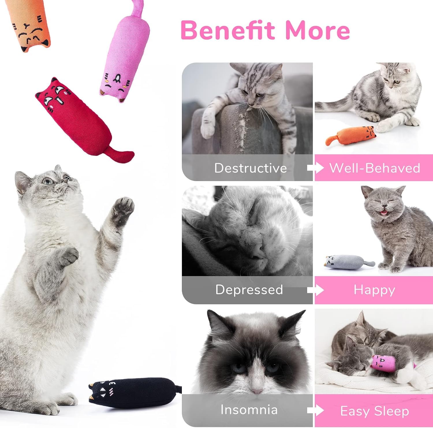 Catnip Toys,5Pcs Interactive Catnip Pillow Toy for Cats, Cartoon Mice Cat - Image 4