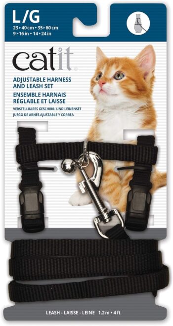 Nylon Adjustable Cat Harness and Lead Set, Black, Large 10-Feet
