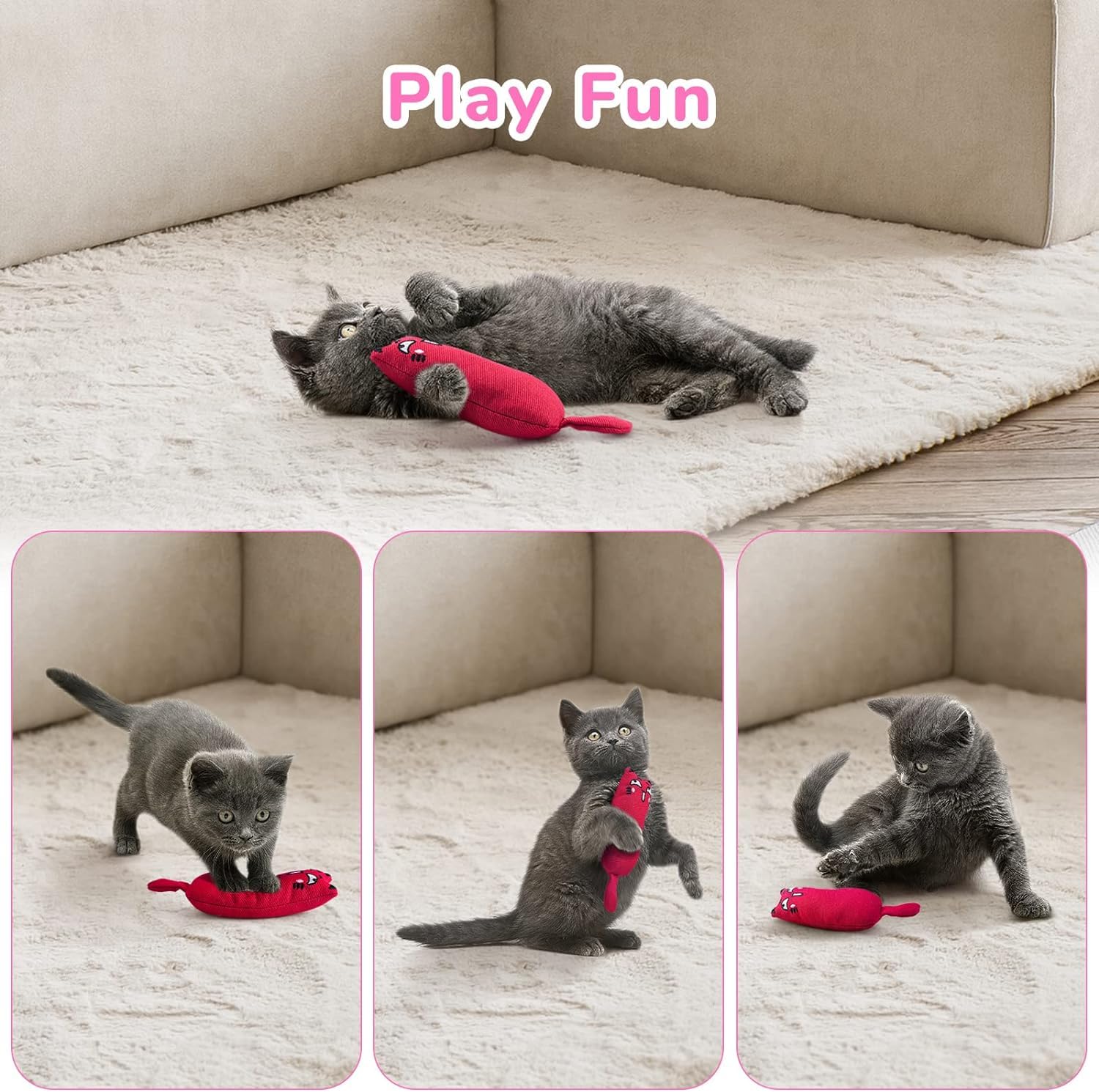 Catnip Toys,5Pcs Interactive Catnip Pillow Toy for Cats, Cartoon Mice Cat - Image 5
