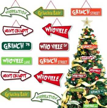 Christmas Tree Decorations, 16Pcs Grinch Christmas Ornament Paper Cards Hanging