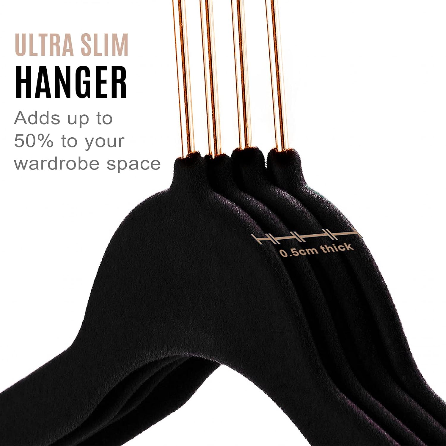 Coat Hangers Velvet 100-Pack Black with Golden Hooks, Non-Slip Hanger - Image 4