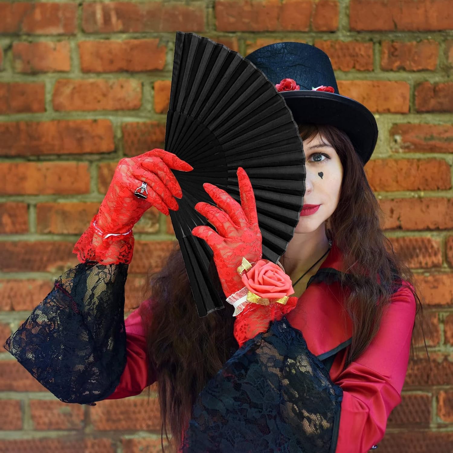 3 pieces Fabric bamboo folding fan Hand-held, Chinese Retro retro fabric fan - Image 5