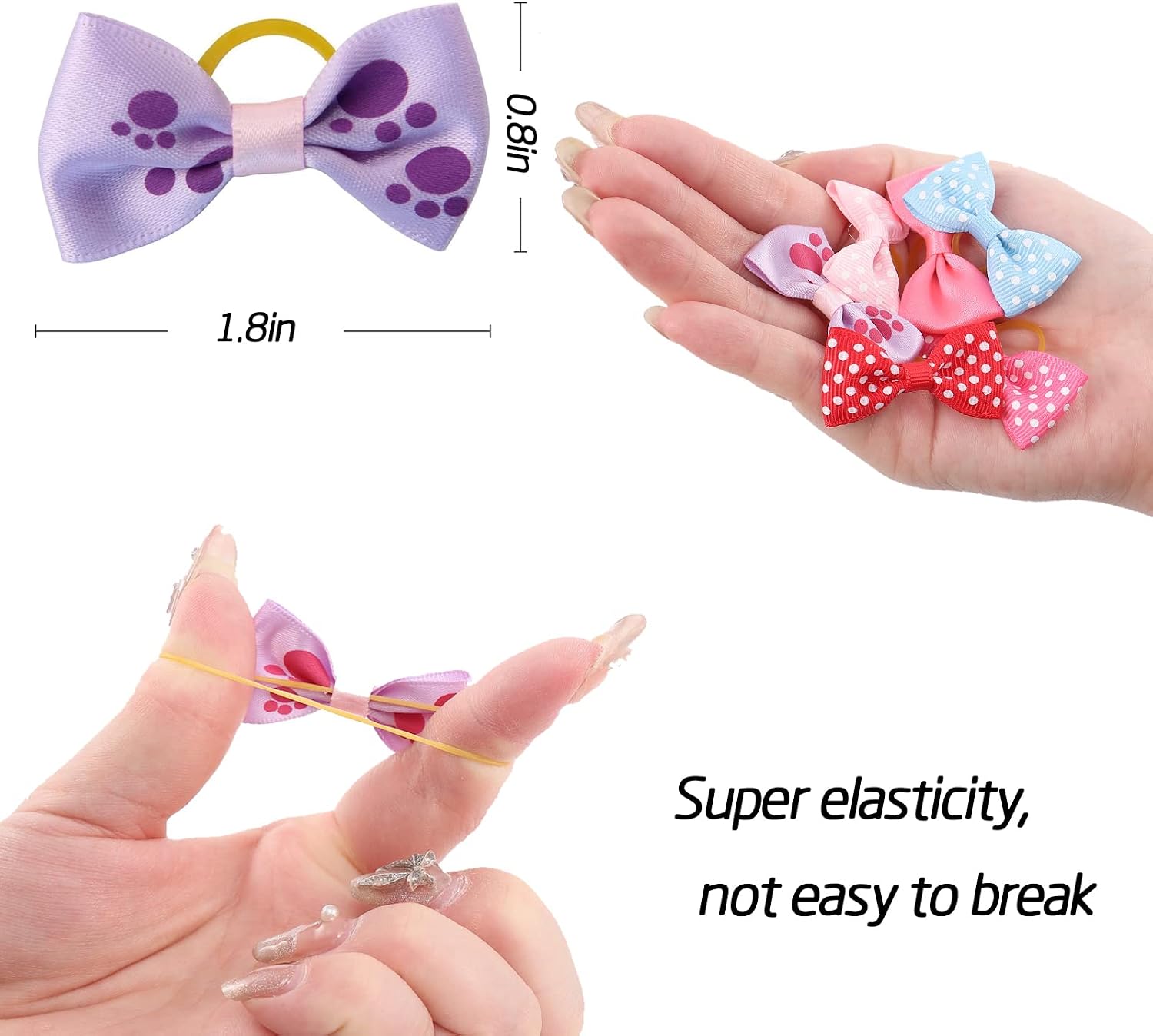 40 Pcs Dog Bows, Cute Puppy Hair Bows with Rubber Bands, Multi-Colored Handmade - Image 3