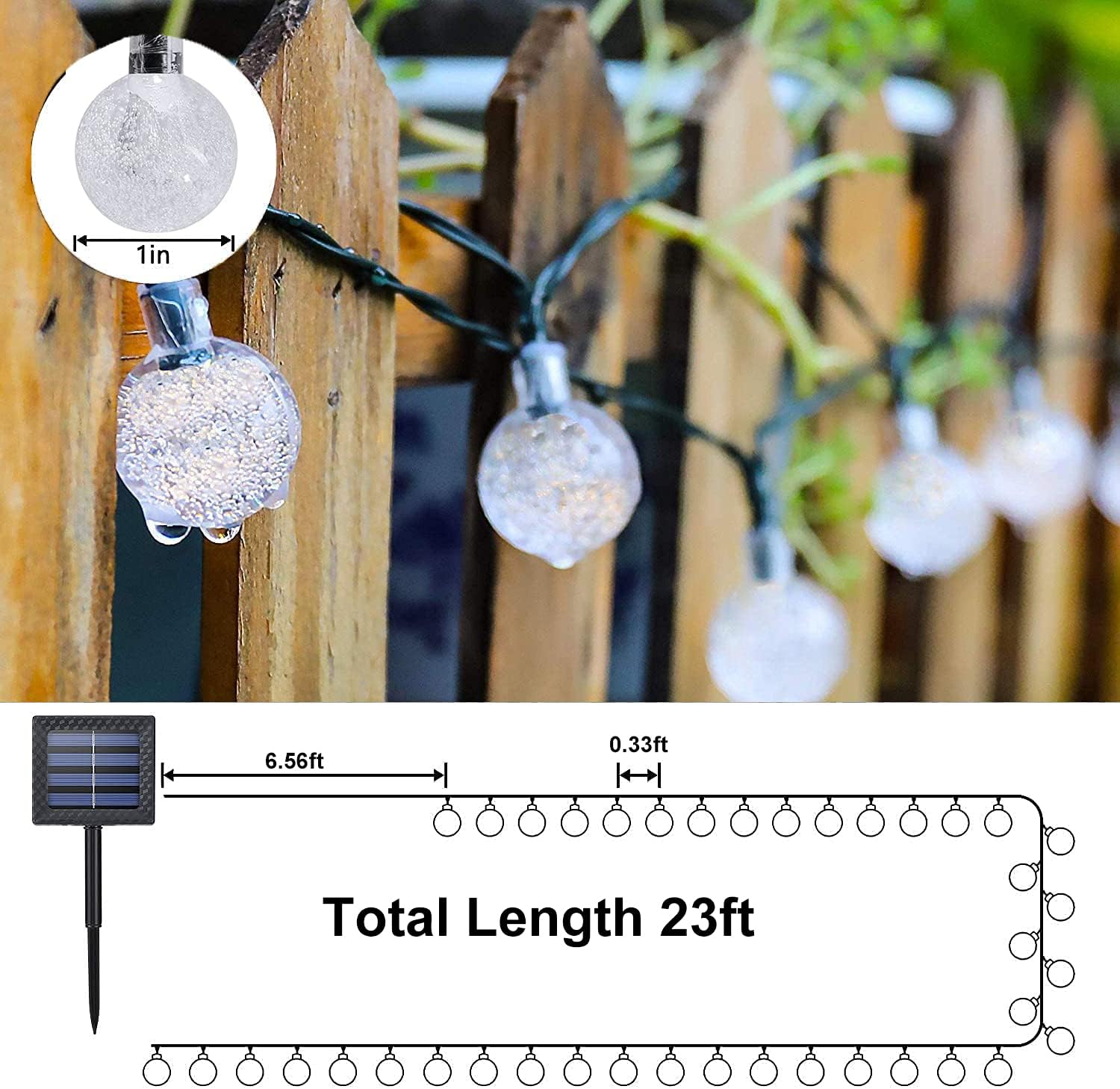 Solar String Lights Outdoor Waterproof,8 Mode 7M/24Ft 50 LED Crystal Ball - Image 5