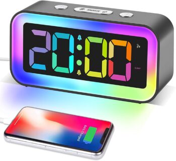 RGB Alarm Clock with Smart Night Light, Adjustable Brightness, Dual Alarm,Sound