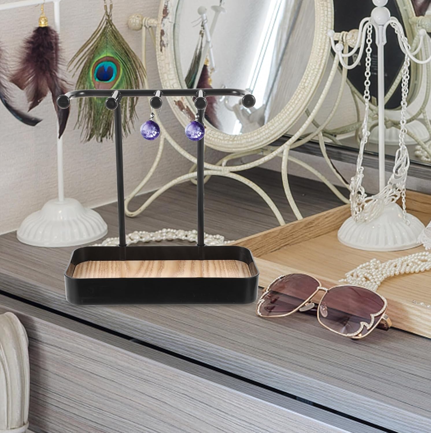 Hanging Organizer-5 Hooks Jewelry Organizer Stand, Box Display with Jewelry Tray - Image 3